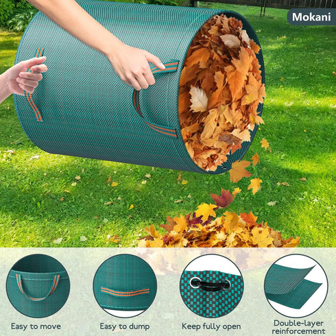 79 3 Packs, Mokani Reusable Yard Waste Bags, Gallon Lawn and Leaf Bags Heavy Duty Garden Bags With Reinforced Handles