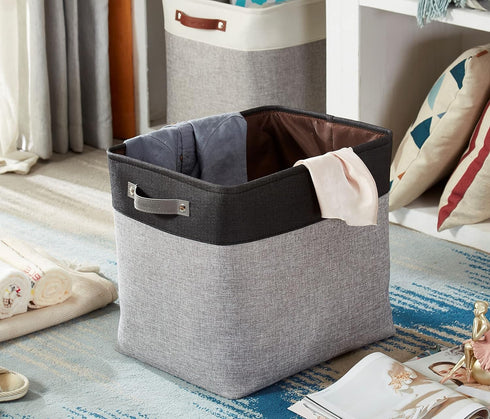 DECOMOMO Large Storage Baskets, 54.5L Fabric Bins for Organizing Laundry, Nursery, Toys (Grey and Black, XXXL)