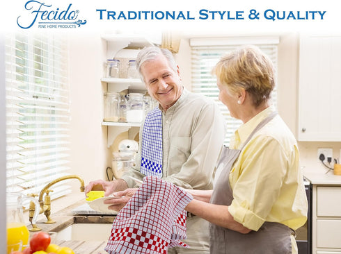 Fecido Classic Kitchen Dish Towels Set of Two, Heavy Duty Absorbent 100% Cotton Tea Towels, Red with Loop