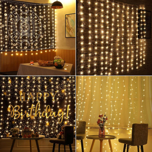 Meonum Curtain Tapestry Backdrop String Lights, 13 Strings 6.6 x 5 ft Fairy Light, 8 Modes for Bedroom Christmas Decor