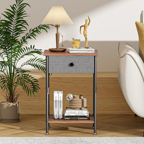 Brown,1 Pack VECELO End Tables, Modern Nightstands with Drawer & Open Shelf, Side Table for Bedroom Living Room