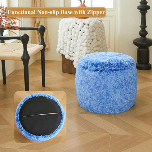 XeGe Fluffy Faux Fur Inflatable Pouf Ottoman, Soft Shaggy Fuzzy Foot Stool, Plush Furry Foot Rest Floor Pouf Anti-Slip
