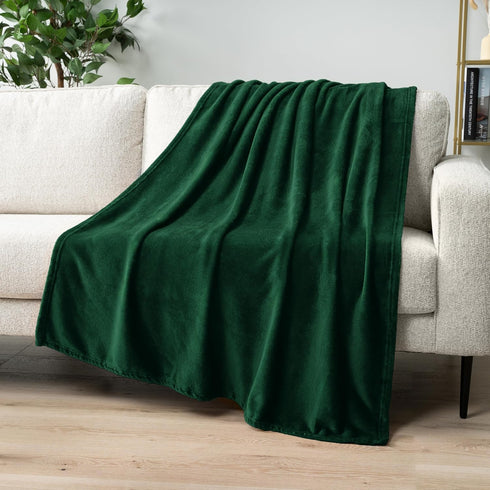 PAVILIA King Size Fleece Blanket - Super Soft, Plush, Lightweight Microfiber Throw, Emerald Green, 90x108 inches