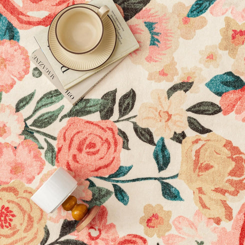 PureCozy 5x7 Washable Floral Area Rug Beige Living Room Carpet Scalloped Flower Non Slip Soft Bedroom Rug Farmhouse Low