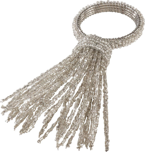 Silver Beaded Spray Design Napkin Ring, 4" H x 1.5" D for Elegant Table Settings