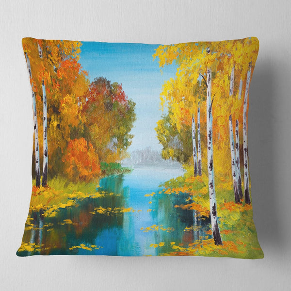 Designart Birch Forest Near The River - Landscape Printed 16 in. x 16 in