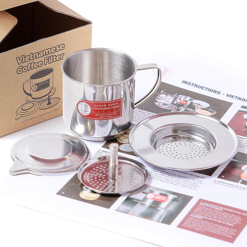 Vietnamese Coffee Filter Maker Press - Screw Down Phin, Authentic Made in Vietnam, Medium (8 oz)