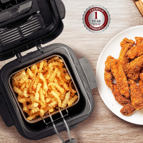 OVENTE Electric Deep Fryer 1.5 Liter Capacity with Lid, Removable Frying Basket, Adjustable Temperature, Silver