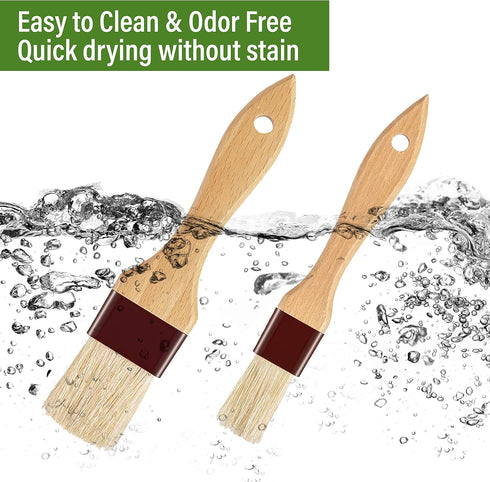 Pastry Brush-Basting Brush for Cooking, 2 Pc Boar Bristles Food Brush with Beech Wooden Handle for Baking