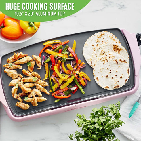 GreenLife 20” Extra Large Electric Skillet, Non-Toxic PFAS & PFOA-Free Ceramic Nonstick, Easy Clean, Pink