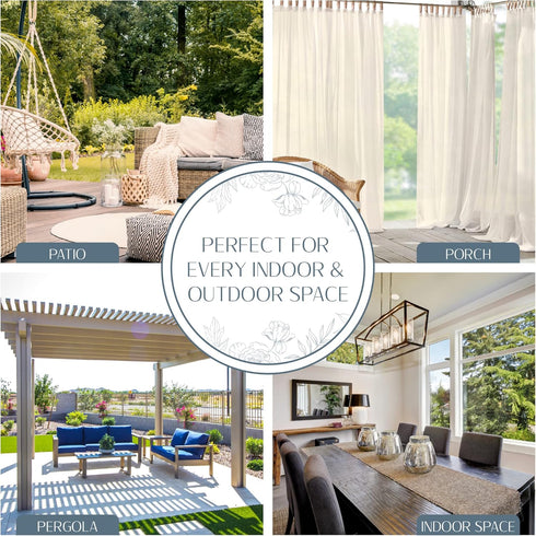 Elrene Home Fashions Darien Weatherproof Tab-Top Sheer Solid Color Curtain Panel, 52”W x 84”L, Indoor/Outdoor, Ivory