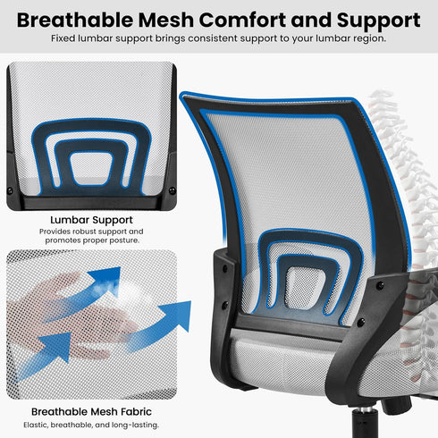 Yaheetech Ergonomic Office Chair, Mid Back Computer Chair with Lumbar Support, Adjustable Rolling Swivel
