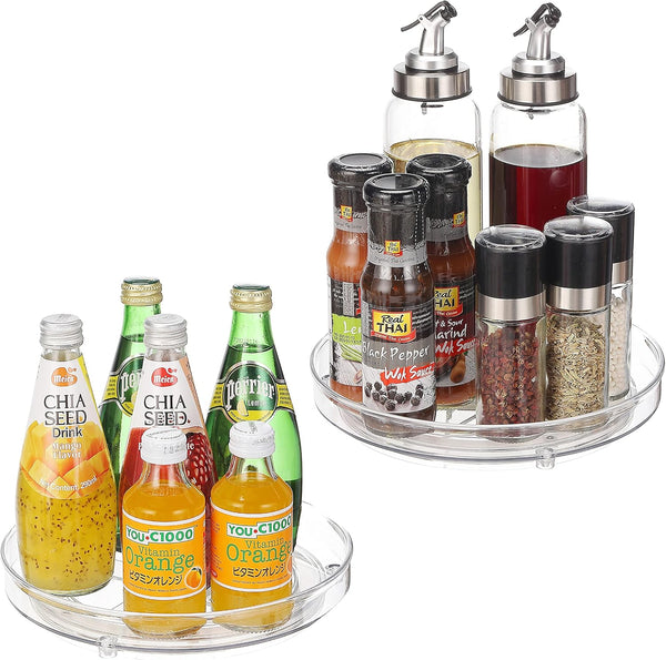 URALFA 9 Inch Lazy Susan Spice Rack Organizer, 360 Degree Rotating Round Lazy Susan Turntable for Cabinet, 2-Pack, Clear