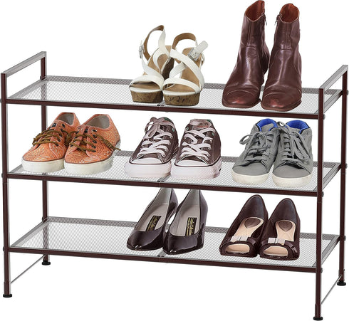 3-Tier Simple Houseware Stackable Mesh Shoe Rack, Bronze