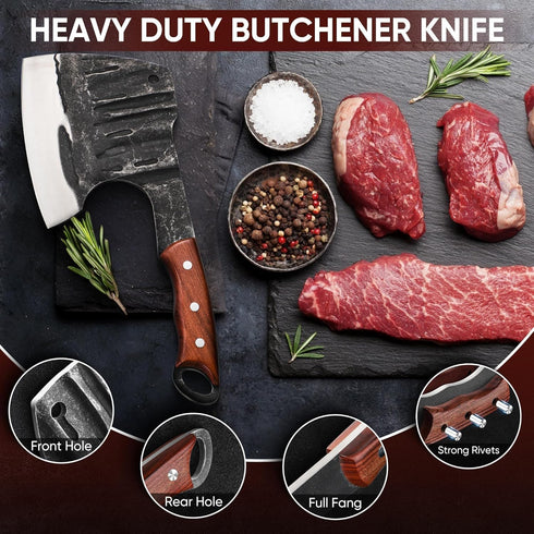Dream Reach Heavy Duty Meat Bone Cleaver Knife, Handmade Butcher Knife with Sheath, Hand Forged Full Tang Chopper for