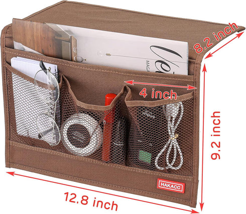 HAKACC Bedside Organizer with Hanging Pocket, Remote Holder for Bed Accessories, Brown