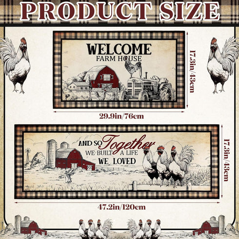 Bencailor 2 Pcs Farmhouse Kitchen Rugs, Non-Slip Washable Rooster Welcome Mats for Indoor Outdoor