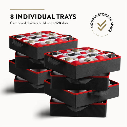 Premium Christmas Bauble Storage Box with Dividers - 128 Compartment Ornament Storage Box for Delicate Decorations