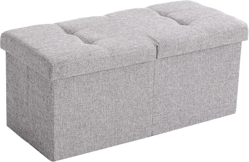CUYOCA Storage Ottoman Bench, Foldable Seat Footrest with 75L Storage Space, Grey Linen Fabric