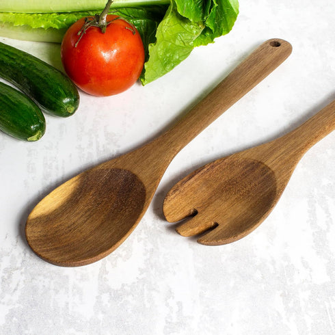 Acacia Wood Salad Serving Set, Spoon and Fork for Serving and Tossing Salad