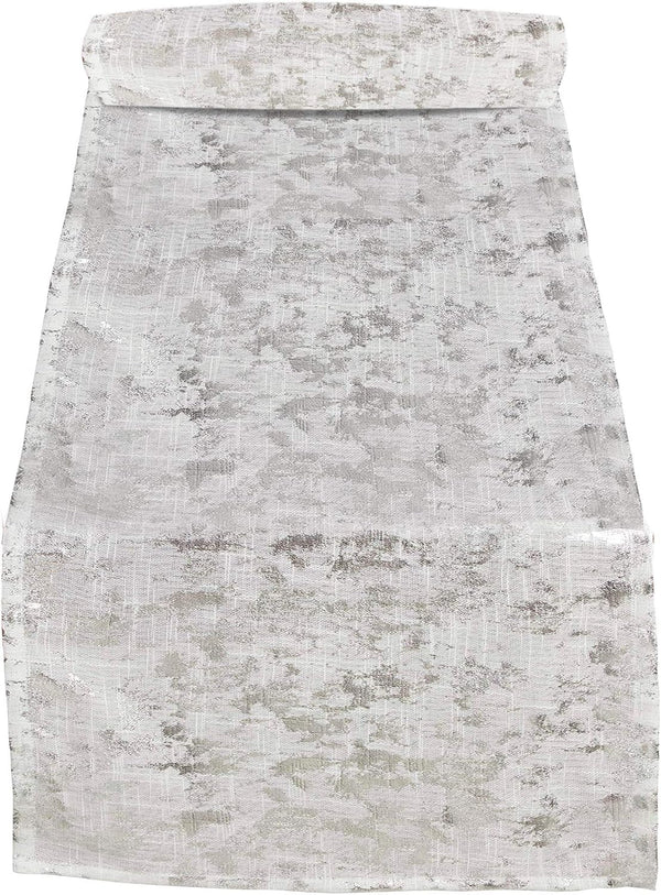 SARO LIFESTYLE Bottega Collection Foil Print Design Table Runner, 15" x 90", Silver Color