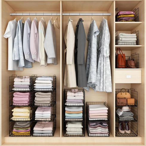 Stackable Closet Organizers and Storage Bins - 4 Pack Sturdy Metal Clothes Storage Container