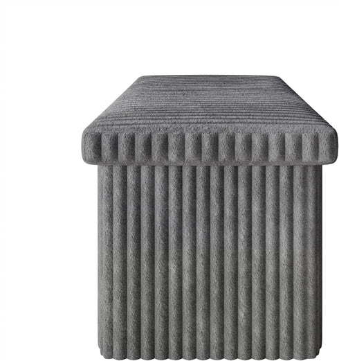 30" HOME DESIGN Florence Upholstered Folding Storage Bench, Tufted Top, Space-Saving Storage, Gray Corduroy Fabric