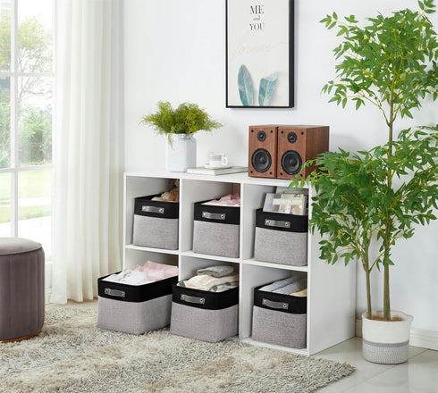DECOMOMO Fabric Storage Bins, Large Decorative Closet Organizer Bins with Handles for Nursery and Toy Storage, Grey and