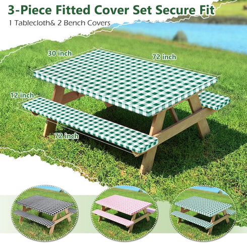72x30 Inches 3 Set Picnic Table Cover with Bench Covers and Bag, Camping Table Camping Essentials Cover with Elastic