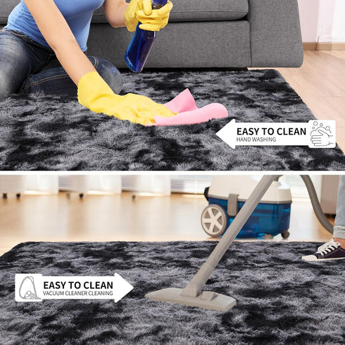Tepook Soft Fluffy Area Rug, Modern Shaggy 3x5 Fuzzy Rug for Bedroom, Non-Slip Dark Grey Indoor Nursery Decor