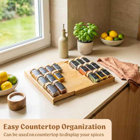4 3" 12" 24" EDELHAUS Bamboo Spice Drawer Organizer - Expandable Tier Spice Rack (Need Deep Drawer) to Wide, Seasoning