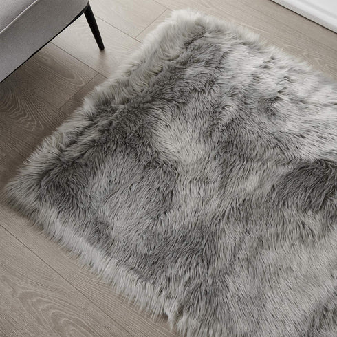 SERISSA Ultra Soft Faux Fur Area Rug Grey Fluffy Plush Chair Cover Seat Pad 2x4 Feet (Rectangular, Light Grey)