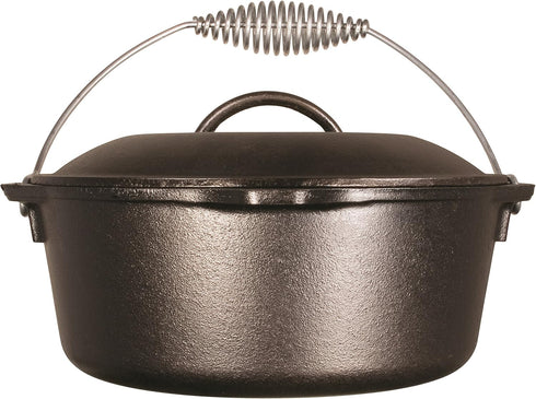 Lodge 5 Quart Pre-Seasoned Cast Iron Dutch Oven with Lid - Black Wire Bail Handle for Easy Transfer from Cooking