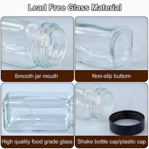 48Pcs Labels4oz (48, Spice Jars Containers with Black Seasoning Bottles with Shaker Lids for Rack, Cabinet