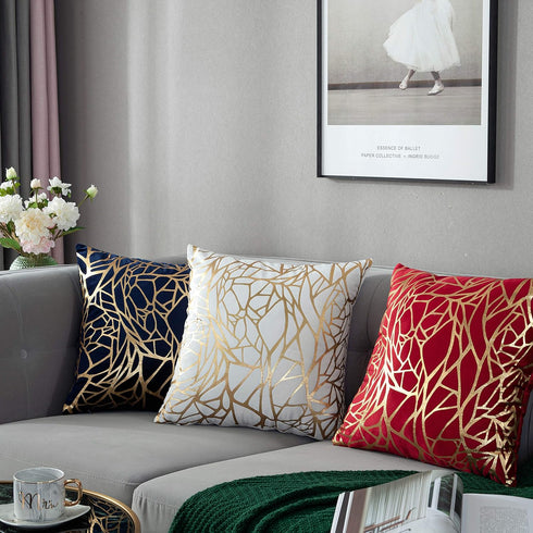 TAOSON Pack of 2 Irregular Abstract Lines Geometric Throw Pillow Cases - 18 x 18 Inches, Green and Gold