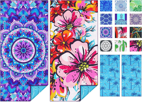 TwoYek 2 Pack Microfiber Thin Beach Towel Lightweight 71x32 Oversized Extra Large Sand