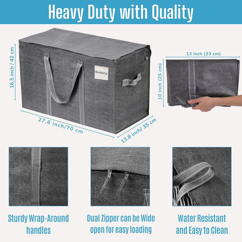 VENO 2 Pack Moving Bags, Heavy Duty Totes with Zipper, Extra Large Storage Boxes for Packaging (Dark Gray)