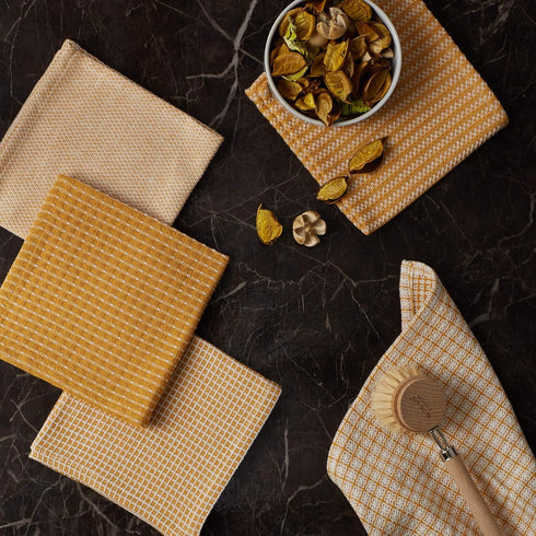 Set, 12x12, 5 Count DII Everyday Kitchen Collection Assorted Dishcloth Honey Gold