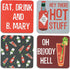 Pavilion - Bloody Mary Coaster Set, 4 Piece Sentiment, Pattern and Character with Box Holder - 4 Inch