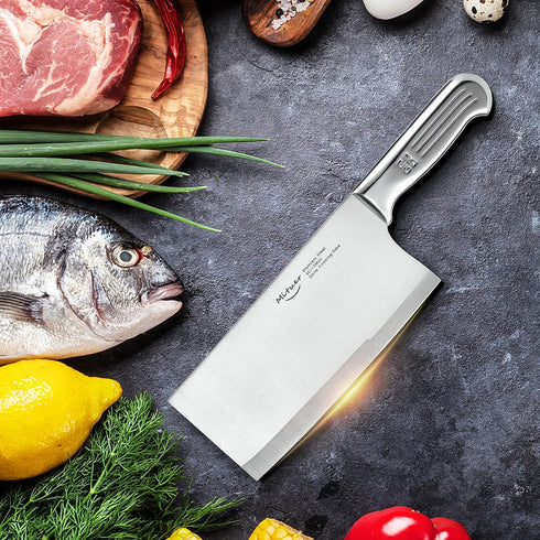 Meat Cleaver 7 inch Butcher Knife, Stainless Steel Chinese Chef Knife for Restaurants and Home