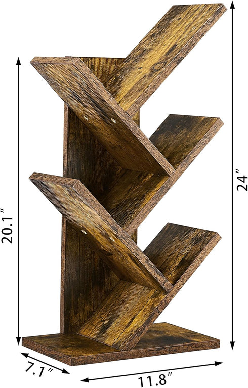 Hoctieon 4 Tier Tree Bookshelf, Free Standing Bookcase, Modern Book Storage Organizer for Home Office