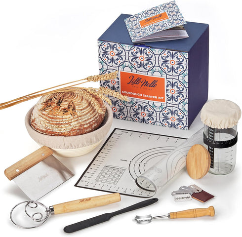 Lillinello Sourdough Starter Kit all-in-one 18PCS, Premium Sourdough Bread Baking Supplies, Banneton Bread