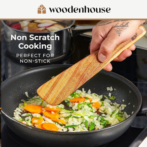Wooden Spatula for Cooking - Teak Utensils Set of 4 including Paddle, Turner, Slotted Spurtle, and Scraper