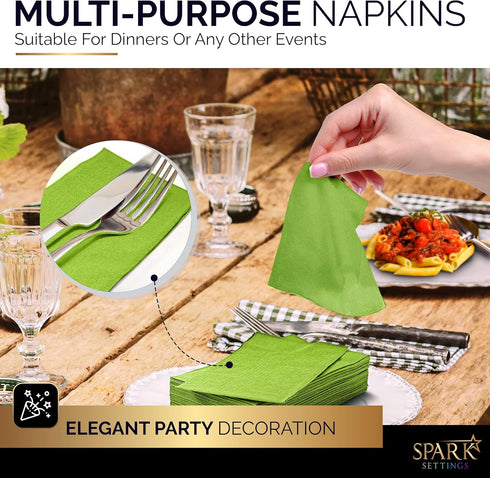Amcrate Dinner Napkins Disposable Guest Towels, Kiwi Beverage Napkins, 8 x 4.5 , Pack of 40