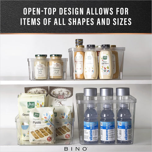 BINO Plastic Storage Bins, Medium - 2 Pack, Clear Storage Containers with Built-In Handles, BPA-Free