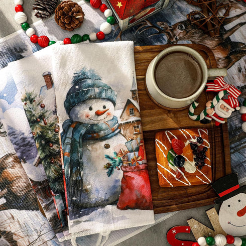 6 16 24 Inches Bencailor Pcs Winter Kitchen Towels x Decorative Snowman Truck Tea Dish Dishcloths Winter Holiday Drying