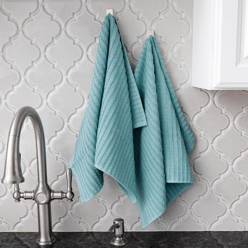 Ritz Royale Collection 100% Combed Terry Cotton Kitchen Towel Set, Highly Absorbent, Oversized, 28" x 18", 2-Pack, Dew