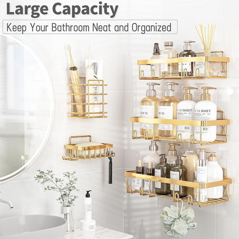 5 Pack Set, Liuoud Shower Caddy Organizer Rack Shelf for Inside Shower, Self Adhesive Wall Storage Basket Rustproof