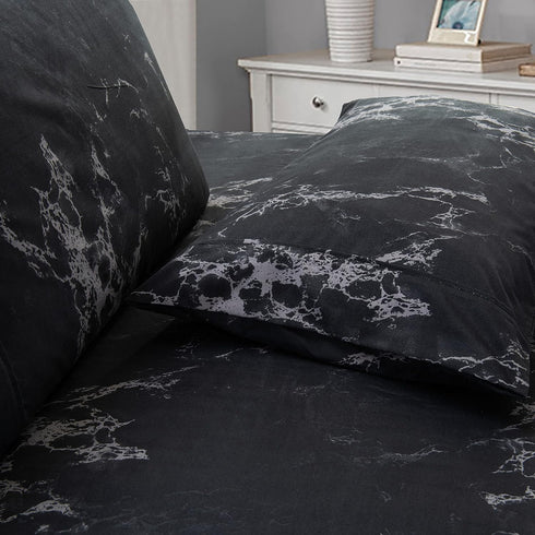 Elegant Comfort Luxury Ultra-Soft 2-Piece Pillowcase Set, 1500 Premium Microfiber, Standard/Queen, Black Marble