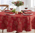 Newbridge Fancy Metallic Snowflake Christmas Tablecloth - 70 Inch Round, Red Gold, No-Iron Soil Resistant Holiday Cover